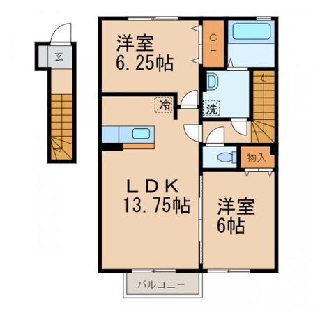 六十谷駅 徒歩21分 2階の物件間取画像